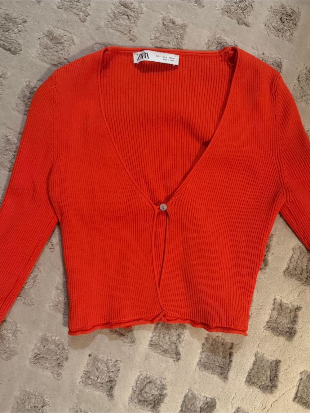 Zara Ribbed Red Button-Front Sweater Cardigan